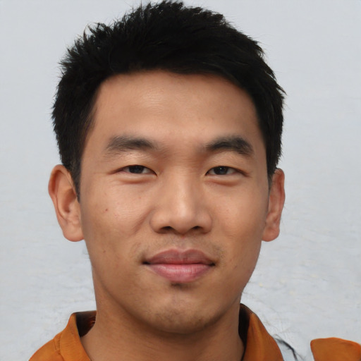 Neutral asian young-adult male with short  black hair and brown eyes