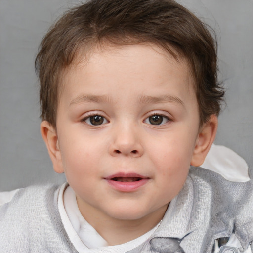 Joyful white child female with short  brown hair and brown eyes