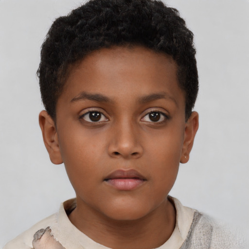 Neutral black child female with short  brown hair and brown eyes