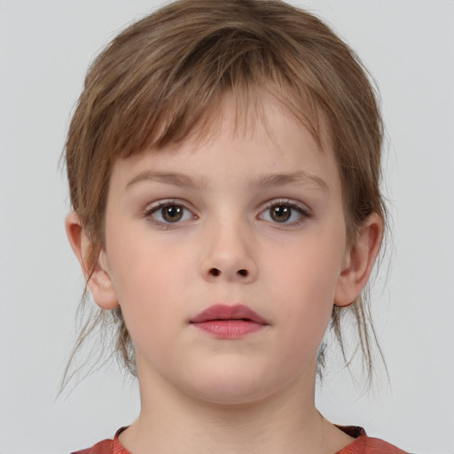 Neutral white child female with medium  brown hair and brown eyes