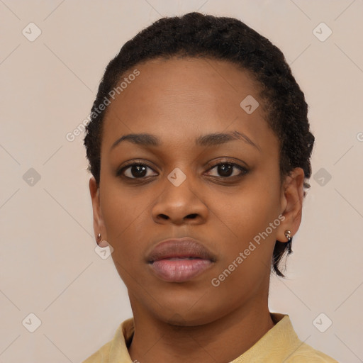 Neutral black young-adult female with short  brown hair and brown eyes