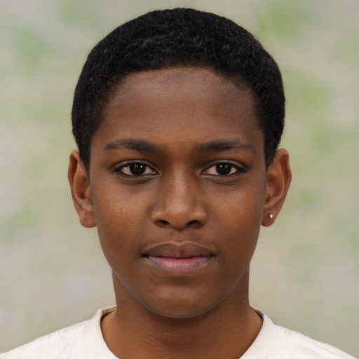 Neutral black child female with short  black hair and brown eyes