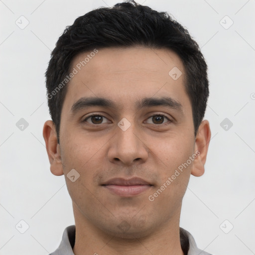 Neutral asian young-adult male with short  black hair and brown eyes