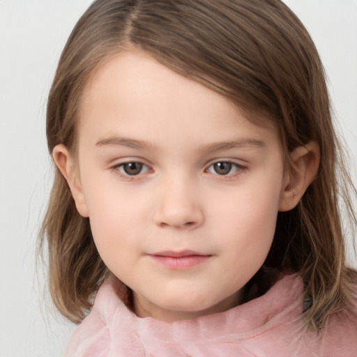 Neutral white child female with medium  brown hair and brown eyes