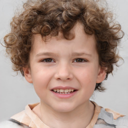 Joyful white child male with short  brown hair and brown eyes