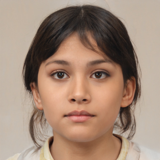 Neutral asian child female with medium  brown hair and brown eyes