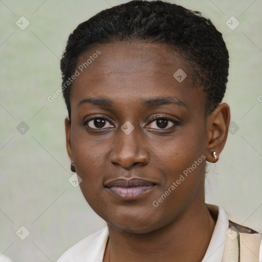 Neutral black young-adult female with short  brown hair and brown eyes