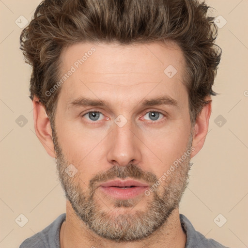 Neutral white adult male with short  brown hair and brown eyes