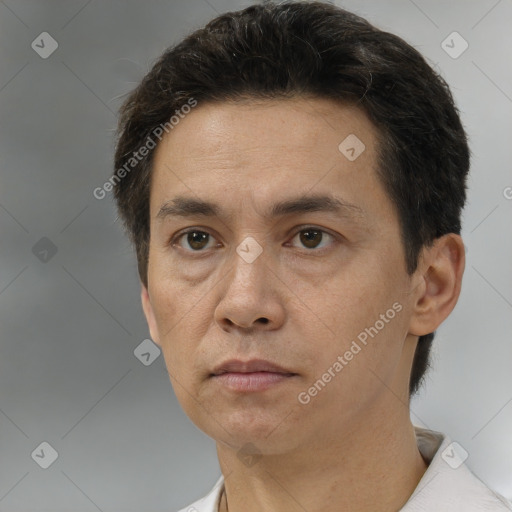 Neutral white adult male with short  brown hair and brown eyes