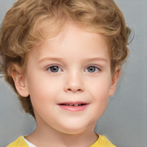 Joyful white child female with short  brown hair and brown eyes