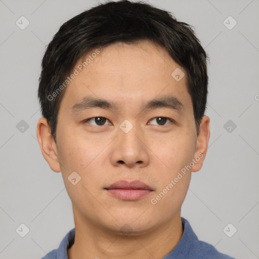 Neutral asian young-adult male with short  brown hair and brown eyes