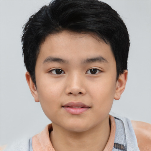 Neutral asian child male with short  brown hair and brown eyes