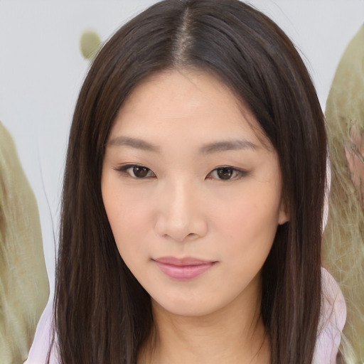 Neutral asian young-adult female with long  brown hair and brown eyes