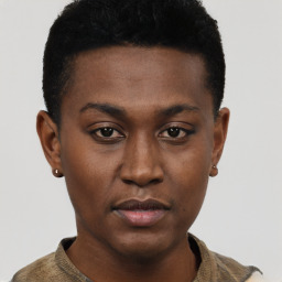 Neutral black young-adult male with short  brown hair and brown eyes