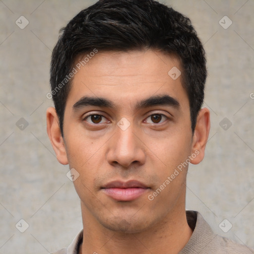 Neutral asian young-adult male with short  black hair and brown eyes