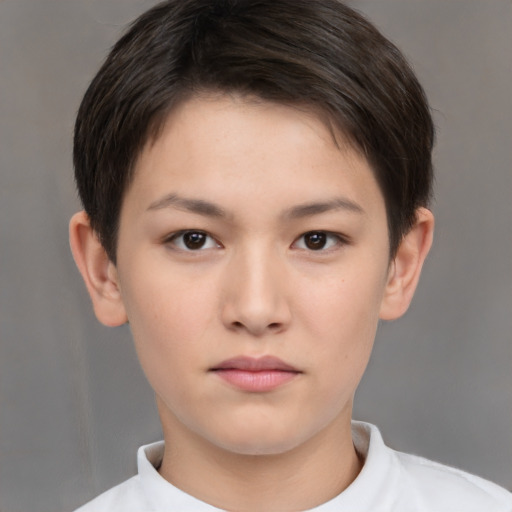 Neutral white young-adult female with short  brown hair and brown eyes