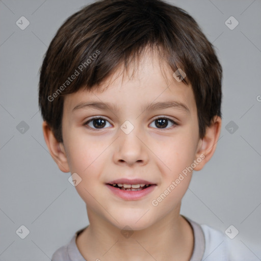 Joyful white child male with short  brown hair and brown eyes