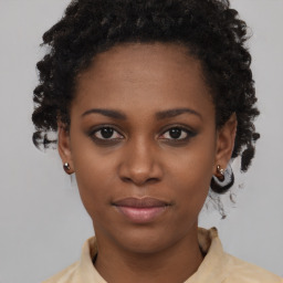 Neutral black young-adult female with short  black hair and brown eyes