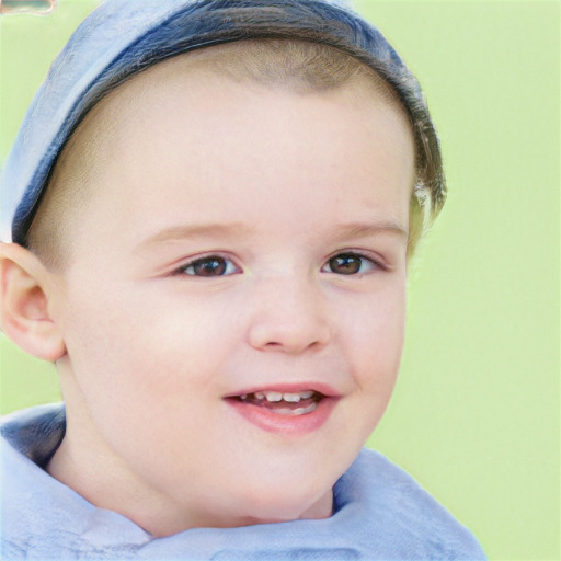 Joyful white child female with short  brown hair and brown eyes