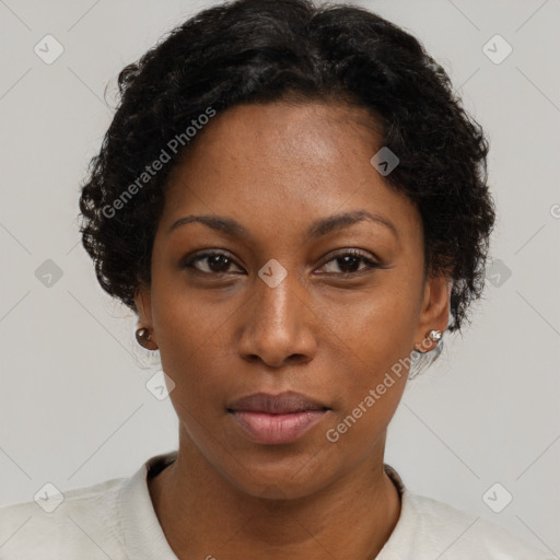 Neutral black young-adult female with short  brown hair and brown eyes