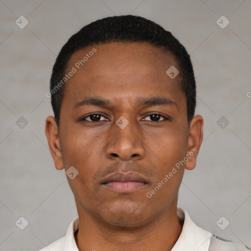 Neutral black young-adult male with short  brown hair and brown eyes