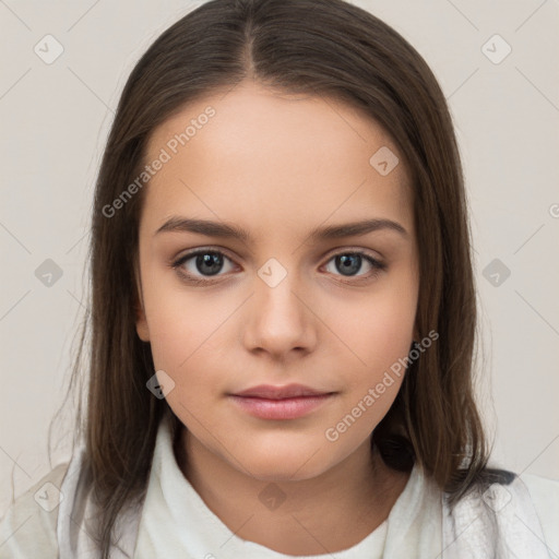 Neutral white child female with medium  brown hair and brown eyes