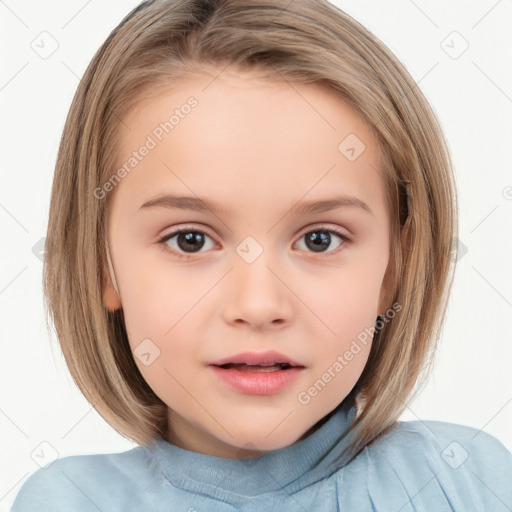 Neutral white child female with medium  brown hair and brown eyes