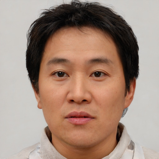 Neutral asian young-adult male with short  brown hair and brown eyes