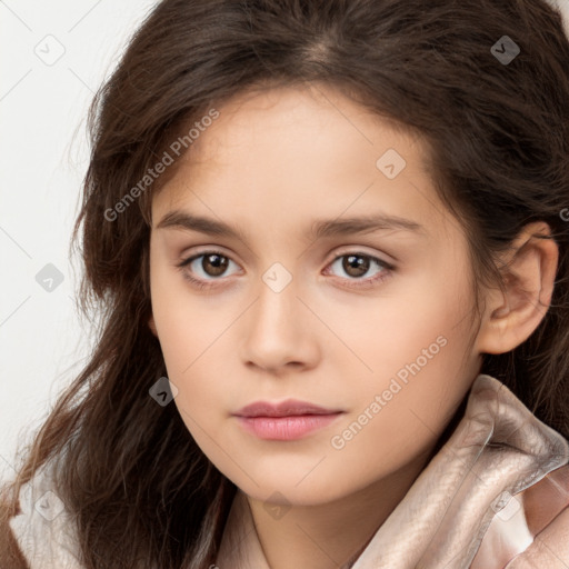 Neutral white child female with long  brown hair and brown eyes