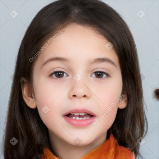 Neutral white child female with medium  brown hair and brown eyes