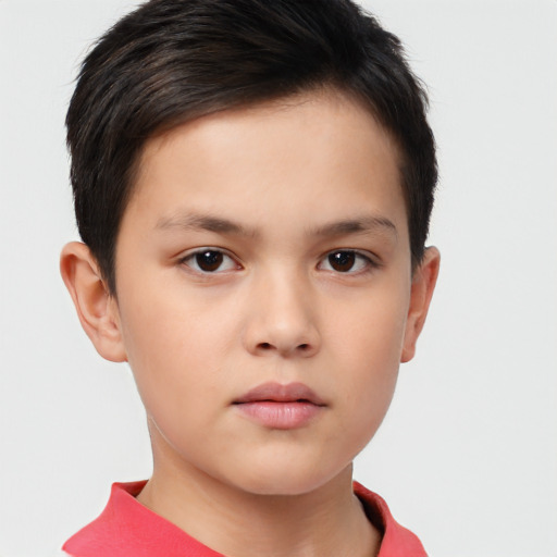 Neutral asian child male with short  brown hair and brown eyes
