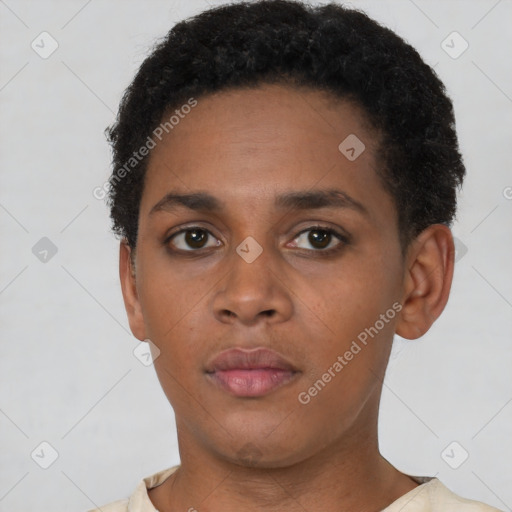 Neutral black young-adult female with short  brown hair and brown eyes