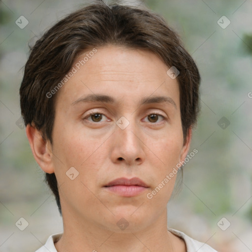 Neutral white young-adult male with medium  brown hair and brown eyes