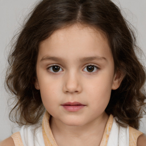 Neutral white child female with medium  brown hair and brown eyes