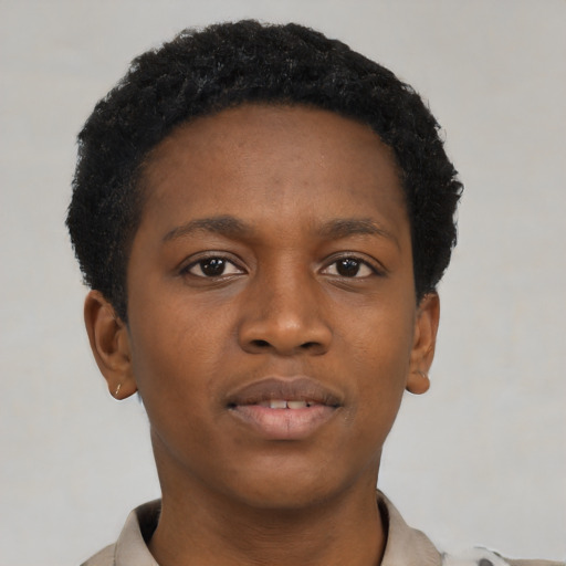 Neutral black young-adult female with short  brown hair and brown eyes