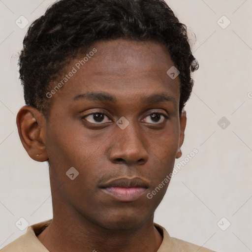Neutral black young-adult male with short  brown hair and brown eyes