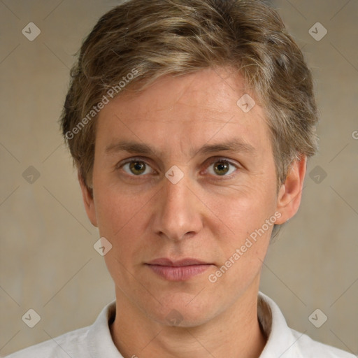 Neutral white adult male with short  brown hair and brown eyes