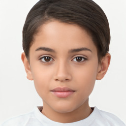 Joyful white child female with short  brown hair and brown eyes