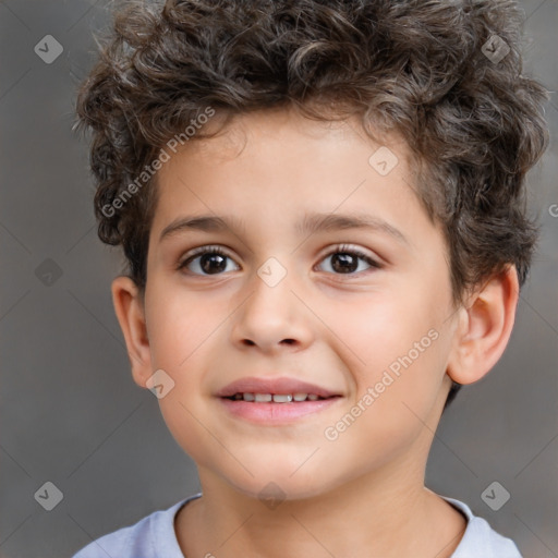 Joyful white child male with short  brown hair and brown eyes