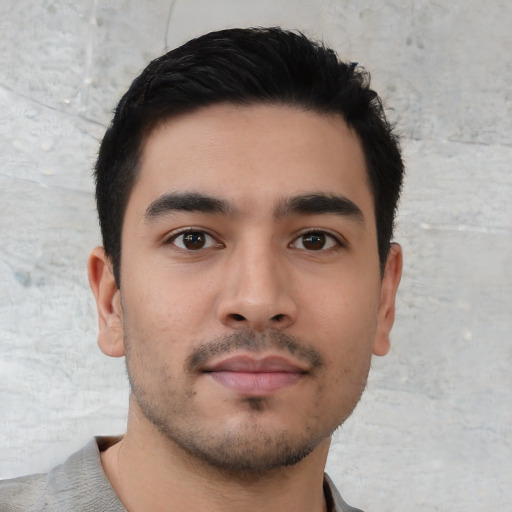 Neutral asian young-adult male with short  black hair and brown eyes