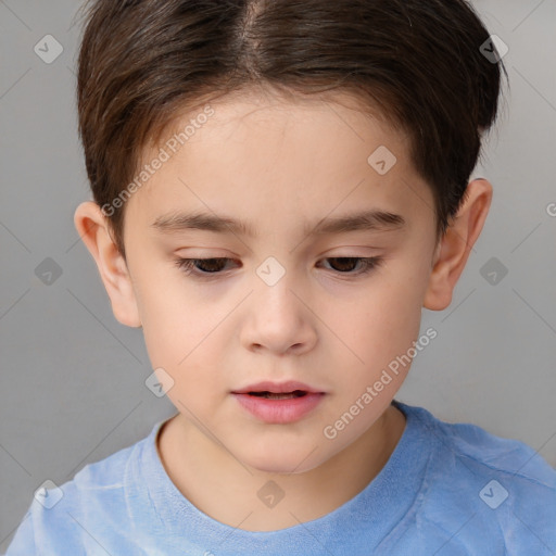 Neutral white child female with short  brown hair and brown eyes