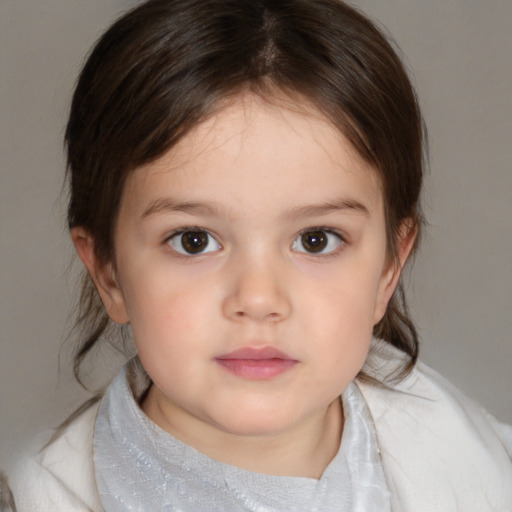 Neutral white child female with medium  brown hair and brown eyes