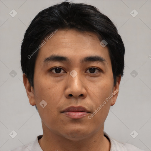 Neutral asian young-adult male with short  black hair and brown eyes