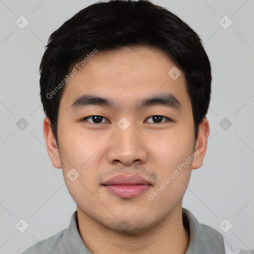 Neutral asian young-adult male with short  black hair and brown eyes