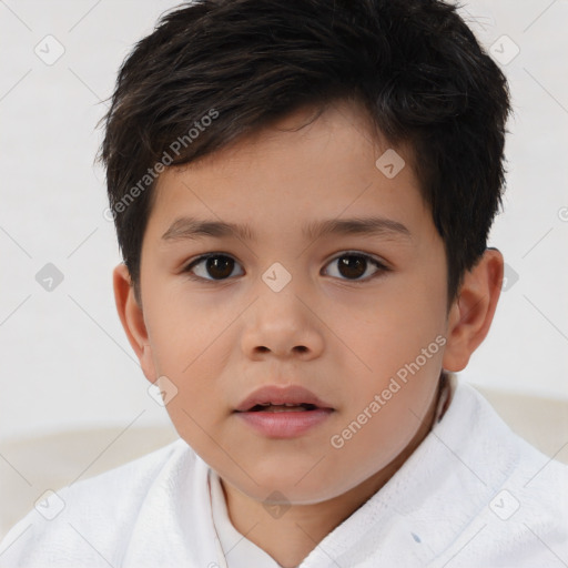 Neutral asian child male with short  brown hair and brown eyes