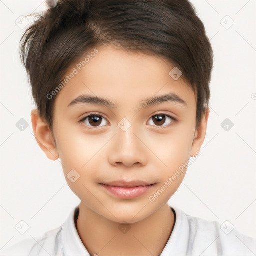 Neutral white child female with short  brown hair and brown eyes