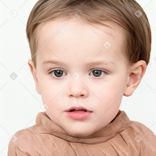 Neutral white child female with short  brown hair and brown eyes