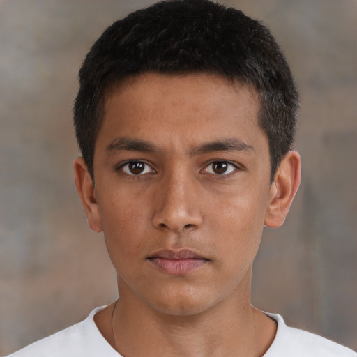 Neutral asian young-adult male with short  brown hair and brown eyes
