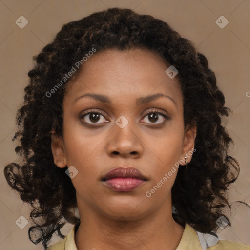 Neutral black young-adult female with medium  black hair and brown eyes