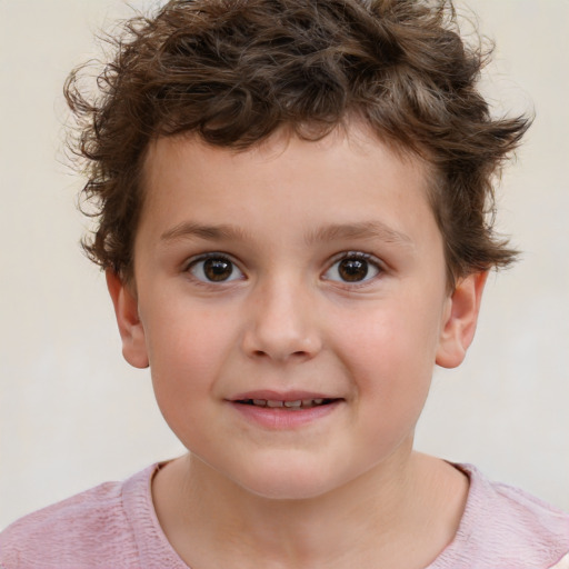 Joyful white child male with short  brown hair and brown eyes